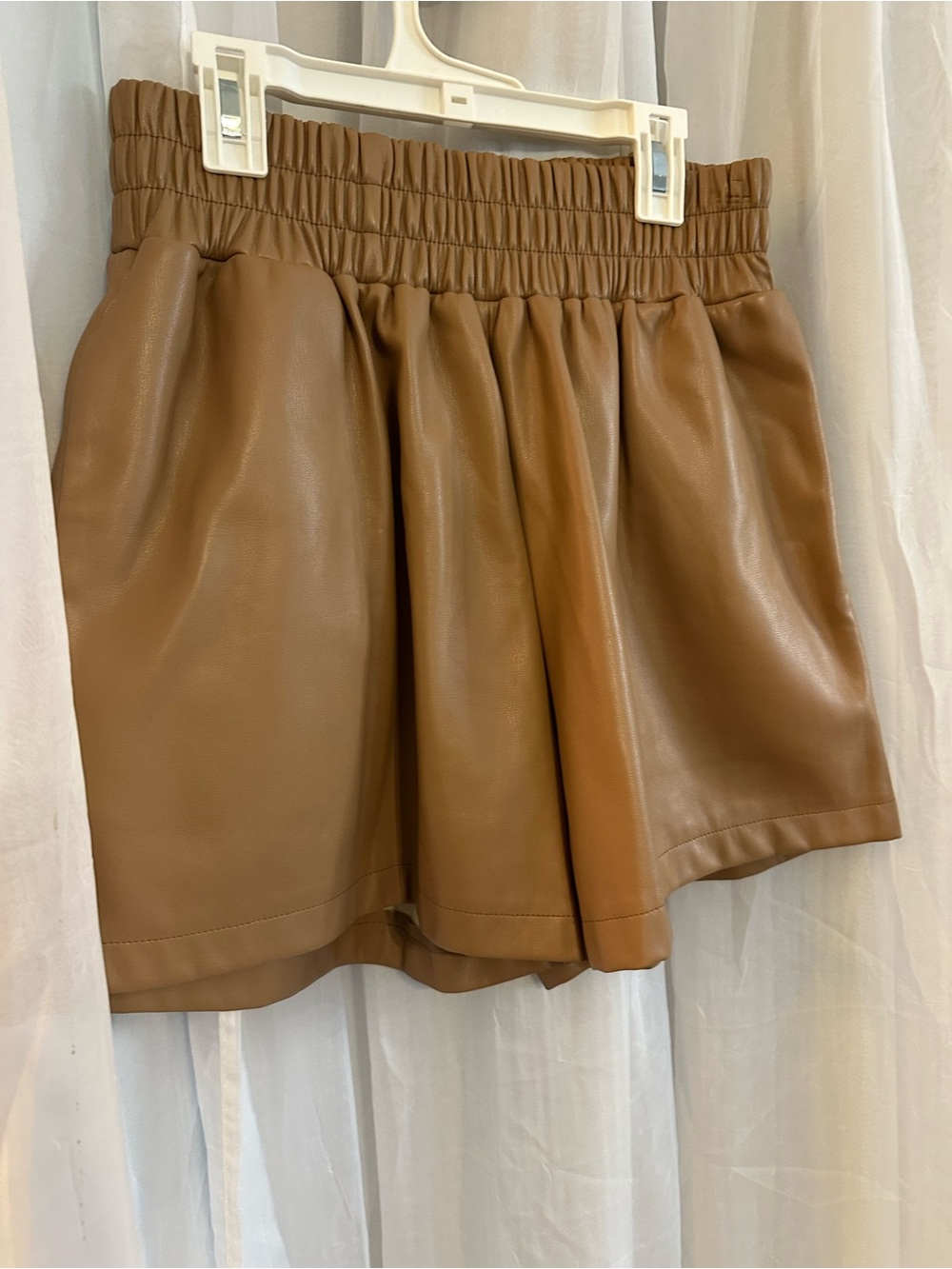 Aaron & Amber Brown Vegan Leather Elastic High Waisted Shorts w/ Pockets
